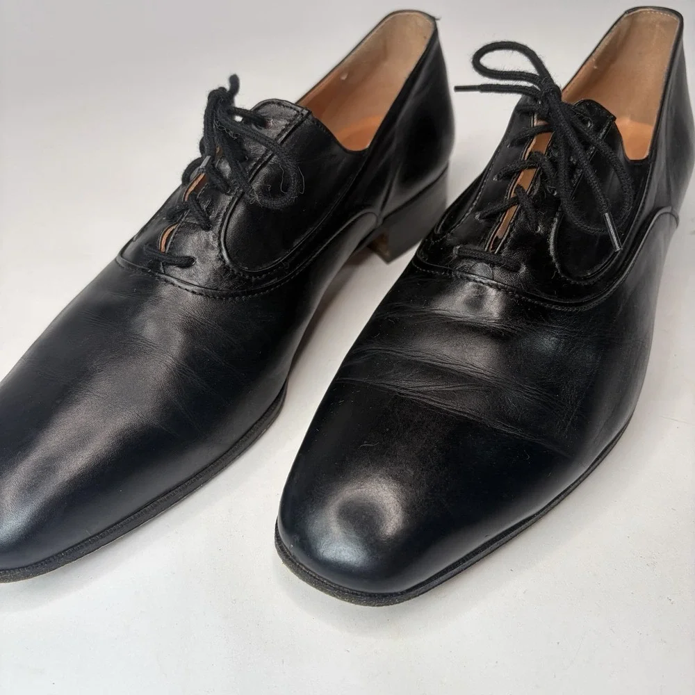 Vintage French Shriner Men's 9.5 Black Leather Dress Shoes Oxford Made in Italy